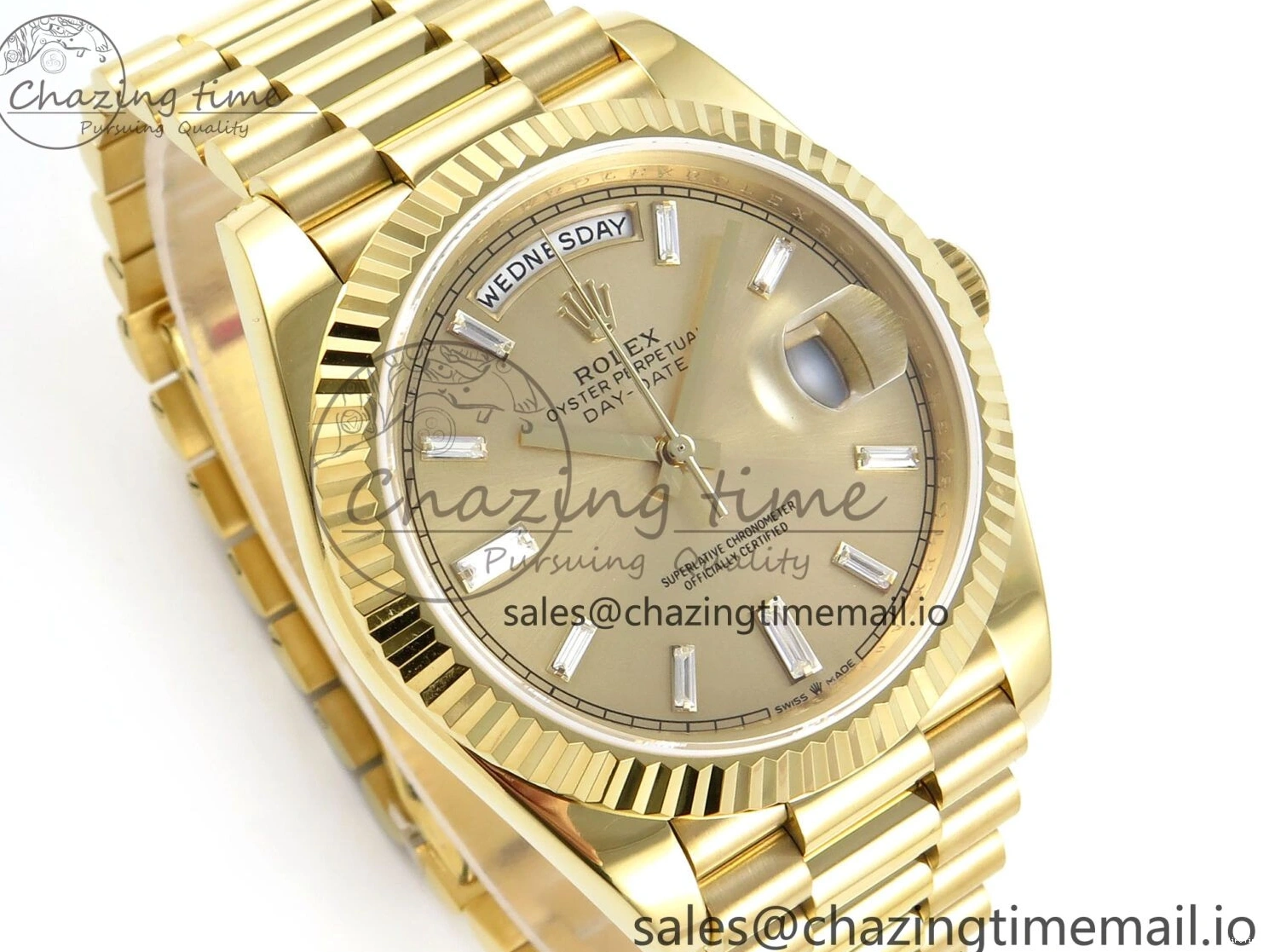 MiroTime 0129 Contemporary Day Date 128238 36mm YG KF 1:1 Best Edition YG Crystal Dial On President Bracelet A2836 (Gain Weight) 646